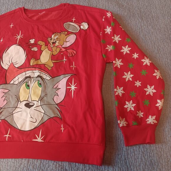 Tom and Jerry Light up Ugly Christmas pullover Sweater Red Graphic Print M/L - Picture 5 of 9